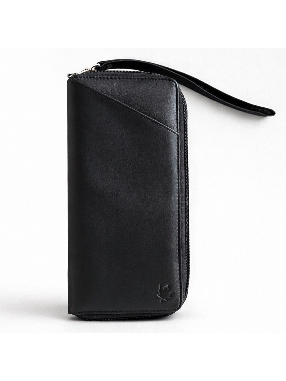 Genuine Leather Black Zip Around Wristlet Wallet